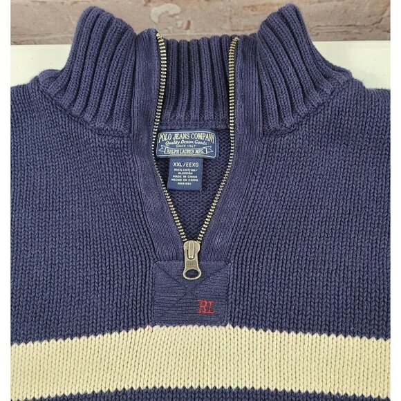 Ralph Lauren Polo Jeans Company Quarter Zip Long Sleeve Blue Sweater Men's XXL - Picture 2 of 10